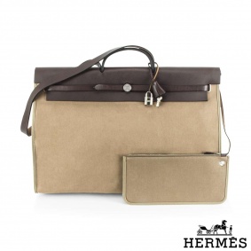 Hermés Herbag Zip Retourne Ebene Vache Leather Etoupe Canvas GM Hermés Herbag Zip Retourne Ebene Vache Leather Etoupe Canvas GM
